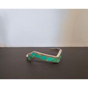 Vintage Sterling Silver Turquoise Chevron‎ Cuff Bracelet Southwestern